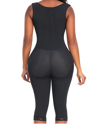 Tummy Control Mid Trouser Open Bust Shapewear Bodysuit with Front Zipper