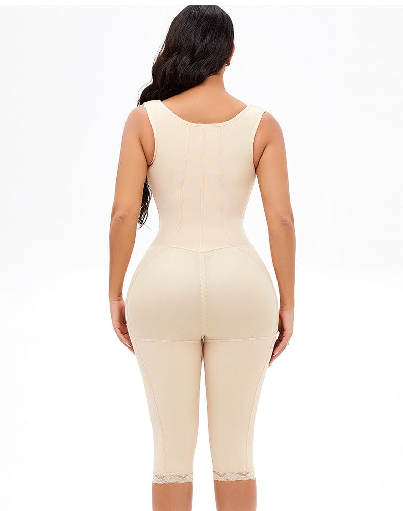 Tummy Control Mid Trouser Open Bust Shapewear Bodysuit with Front Zipper