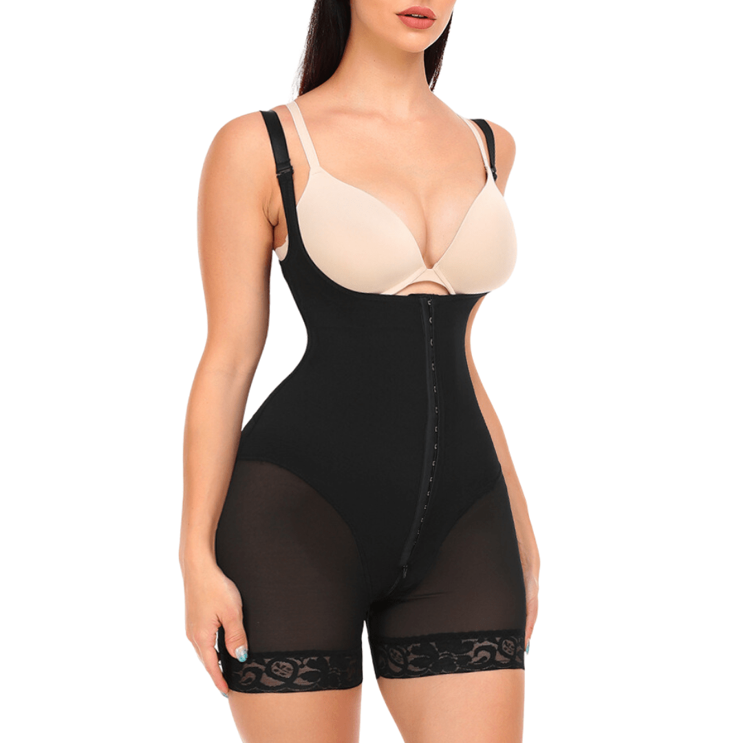 Open Bust Tummy Control Shapewear Bodysuit with Hook and Eye Closure