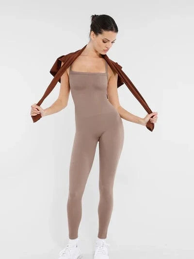 Seamless Yoga Jumpsuit with Built-in Bra Sculpting Butterfly Back Workout Bodysuit