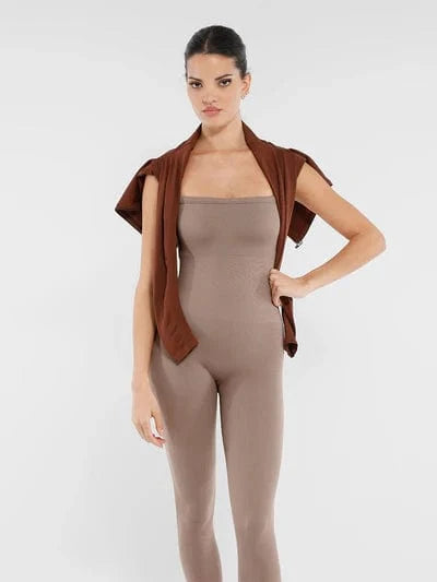 Seamless Yoga Jumpsuit with Built-in Bra Sculpting Butterfly Back Workout Bodysuit
