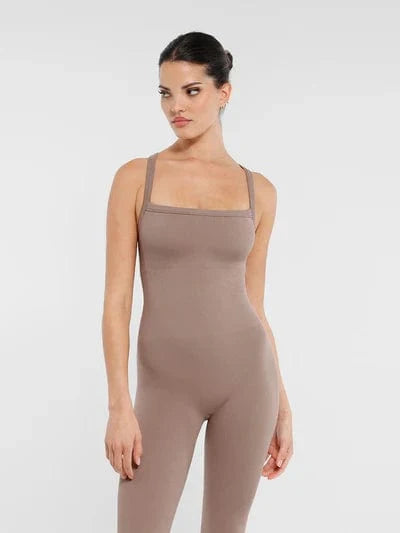 Seamless Yoga Jumpsuit with Built-in Bra Sculpting Butterfly Back Workout Bodysuit