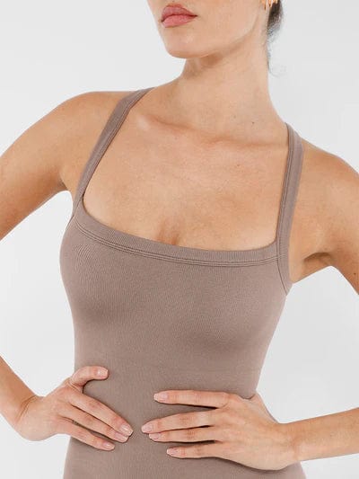 Seamless Yoga Jumpsuit with Built-in Bra Sculpting Butterfly Back Workout Bodysuit