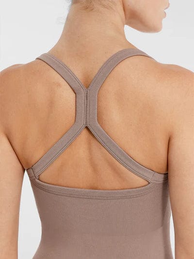 Seamless Yoga Jumpsuit with Built-in Bra Sculpting Butterfly Back Workout Bodysuit