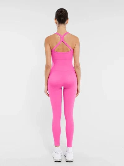 Seamless Yoga Jumpsuit with Built-in Bra Sculpting Butterfly Back Workout Bodysuit