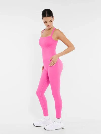 Seamless Yoga Jumpsuit with Built-in Bra Sculpting Butterfly Back Workout Bodysuit