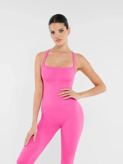 Seamless Yoga Jumpsuit with Built-in Bra Sculpting Butterfly Back Workout Bodysuit