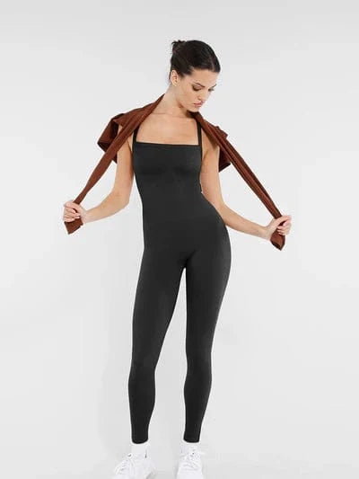Seamless Yoga Jumpsuit with Built-in Bra Sculpting Butterfly Back Workout Bodysuit