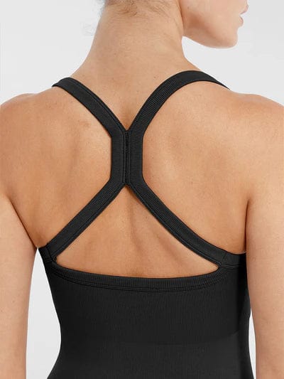 Seamless Yoga Jumpsuit with Built-in Bra Sculpting Butterfly Back Workout Bodysuit