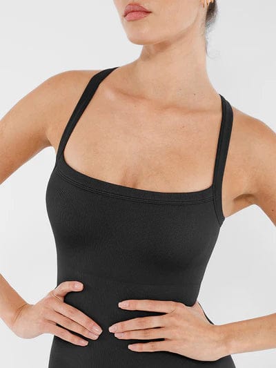 Seamless Yoga Jumpsuit with Built-in Bra Sculpting Butterfly Back Workout Bodysuit