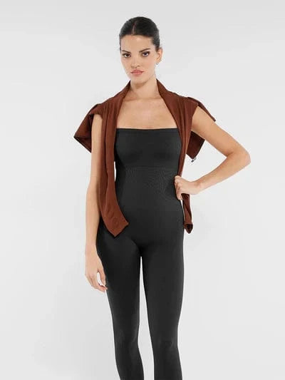 Seamless Yoga Jumpsuit with Built-in Bra Sculpting Butterfly Back Workout Bodysuit