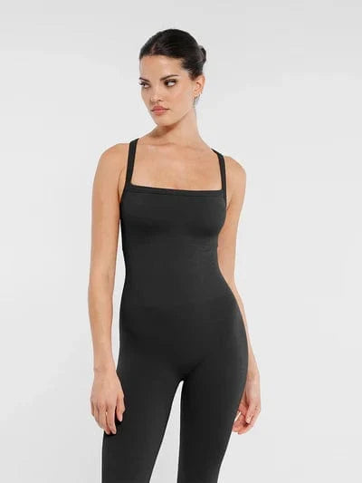 Seamless Yoga Jumpsuit with Built-in Bra Sculpting Butterfly Back Workout Bodysuit