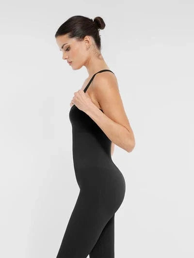 Seamless Yoga Jumpsuit with Built-in Bra Sculpting Butterfly Back Workout Bodysuit