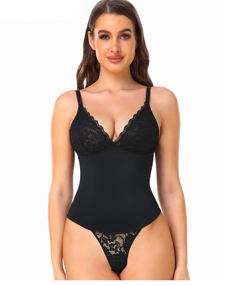 Waist Slimming Shaping Bodysuit with Built-In Bra and Lace Underwear