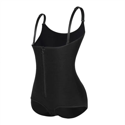 Waist Trainer Shapewear bodysuit with Front Zipper and Adjustable Strap
