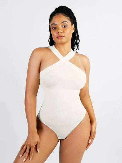 Halter Neck Criss-Cross Seamless Shapewear Bodysuit