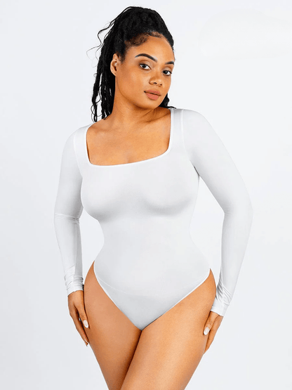 Square Neck Tummy Control Long Sleeve Shapewear Bodysuit