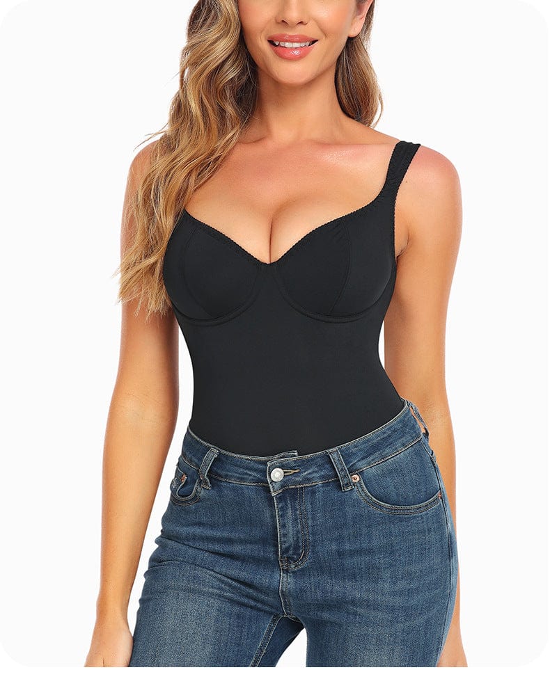 Women's Tummy Control and Bust Support Shaping Bodysuit with Adjustable Straps