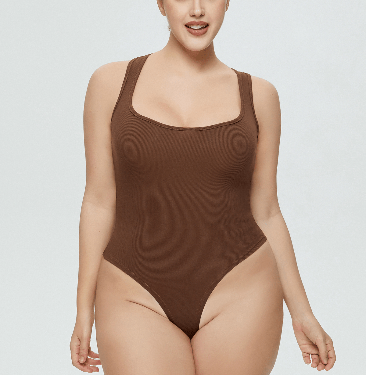Women's Sleeveless Ribbed Round Neck Sculpting Thong Shapewear Bodysuit