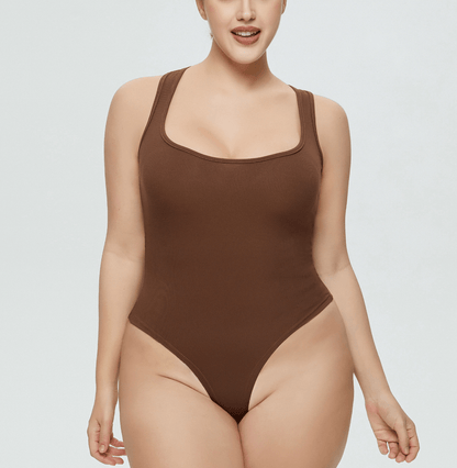 Women's Sleeveless Ribbed Round Neck Sculpting Thong Shapewear Bodysuit