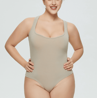 Women's Sleeveless Ribbed Round Neck Sculpting Thong Shapewear Bodysuit
