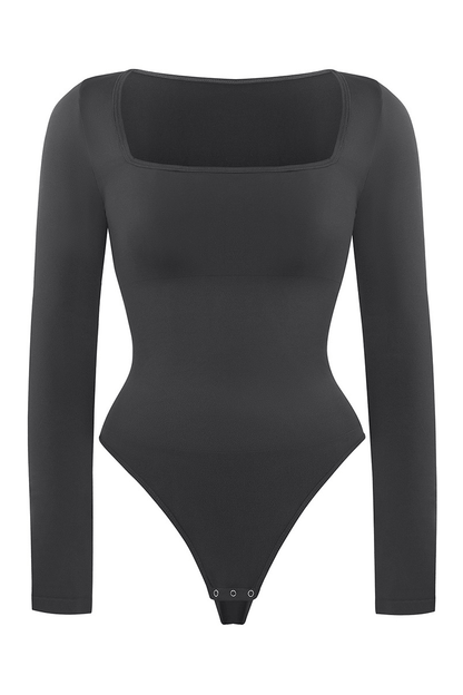 Women's Square Neck Long Sleeve Tummy Control Shapewear Bodysuit