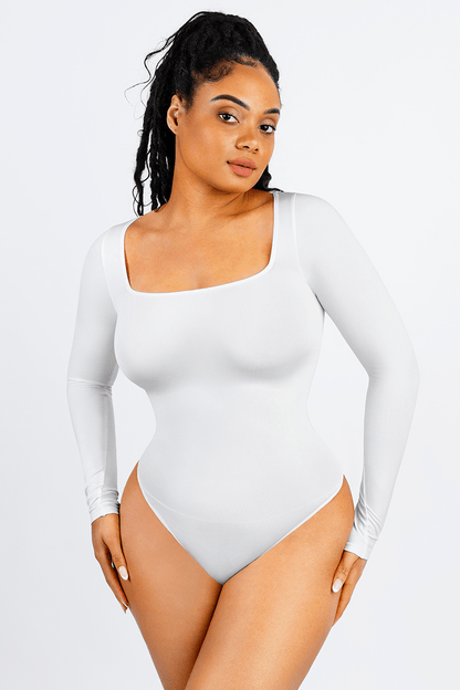 Women's Square Neck Long Sleeve Tummy Control Shapewear Bodysuit