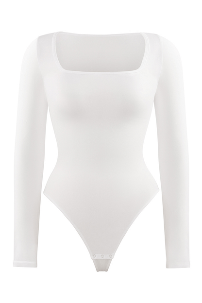 Women's Square Neck Long Sleeve Tummy Control Shapewear Bodysuit