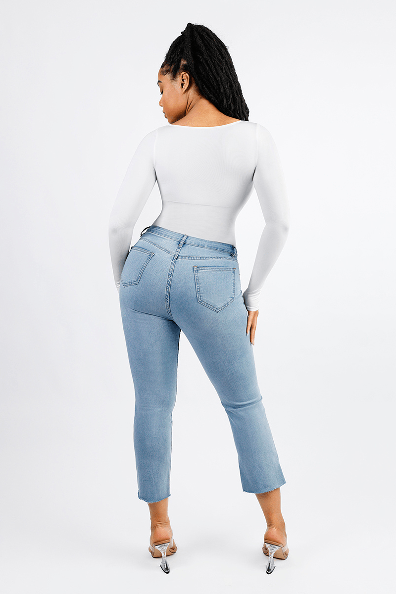 Women's Square Neck Long Sleeve Tummy Control Shapewear Bodysuit