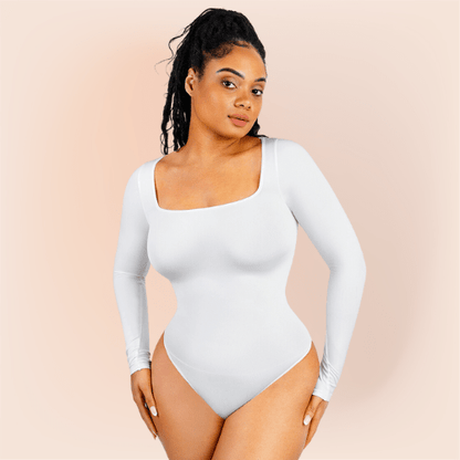 Women's Square Neck Long Sleeve Tummy Control Shapewear Bodysuit