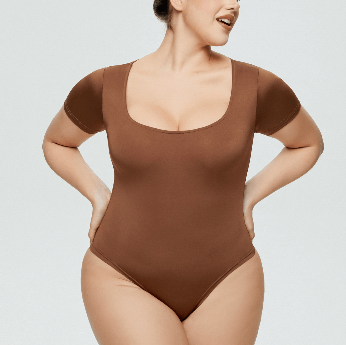 Women's Square Neck Short Sleeve thong Shapewear Bodysuit