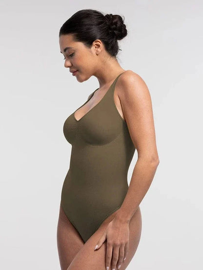 Women Tummy Control and Bust Support Shaping Bodysuit with T-Back Brief