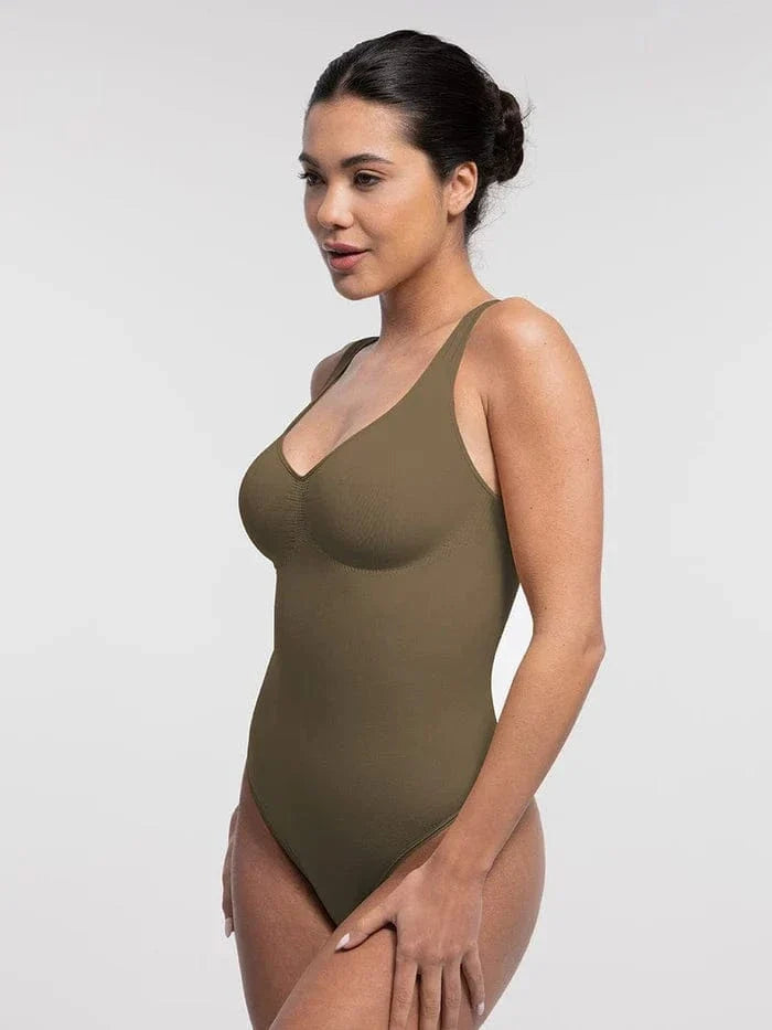 Women Tummy Control and Bust Support Shaping Bodysuit with T-Back Brief