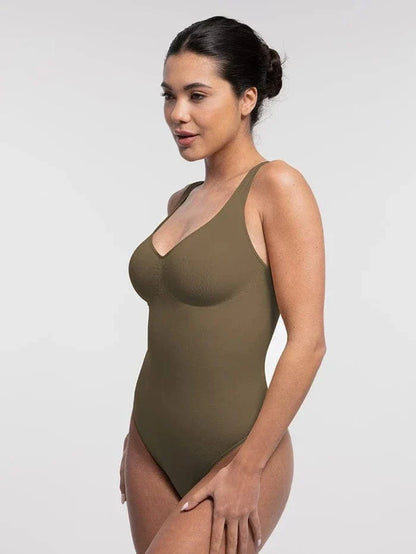 Women Tummy Control and Bust Support Shaping Bodysuit with T-Back Brief