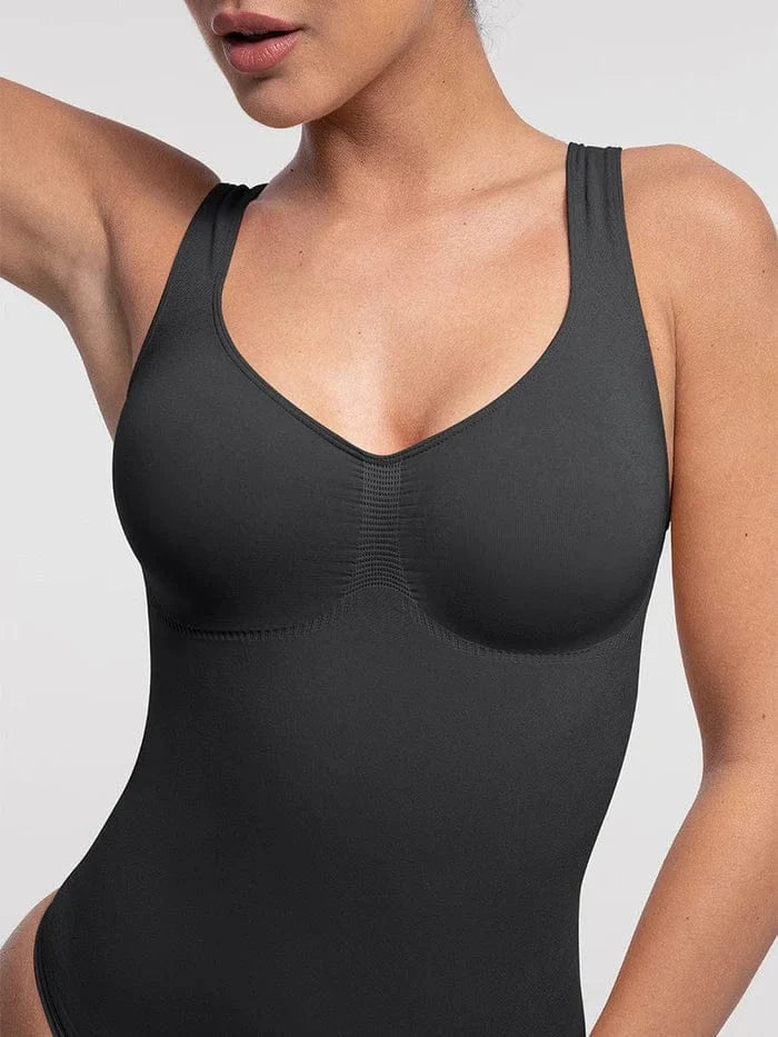 Women Tummy Control and Bust Support Shaping Bodysuit with T-Back Brief
