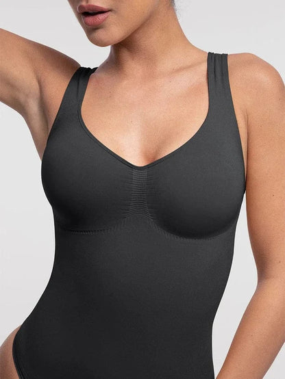 Women Tummy Control and Bust Support Shaping Bodysuit with T-Back Brief