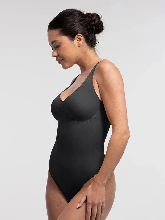 Women Tummy Control and Bust Support Shaping Bodysuit with T-Back Brief