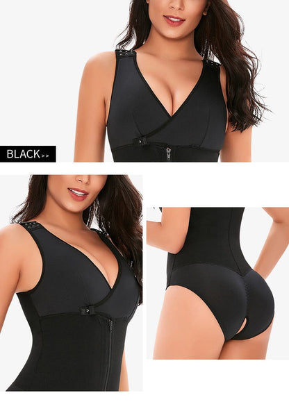 Zippered Tummy Control Bodysuit Shapewear with Adjustable Straps