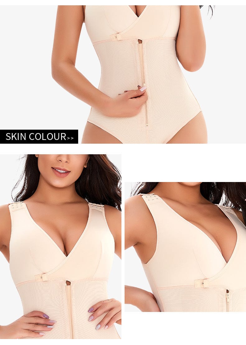 Zippered Tummy Control Bodysuit Shapewear with Adjustable Straps