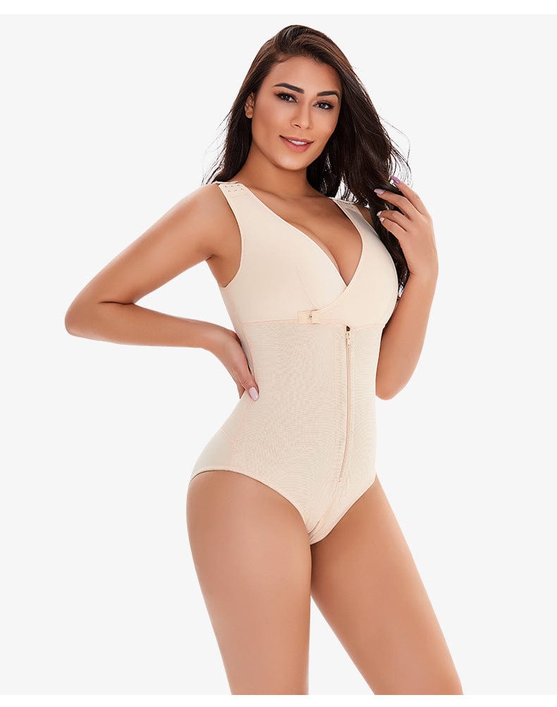 Zippered Tummy Control Bodysuit Shapewear with Adjustable Straps