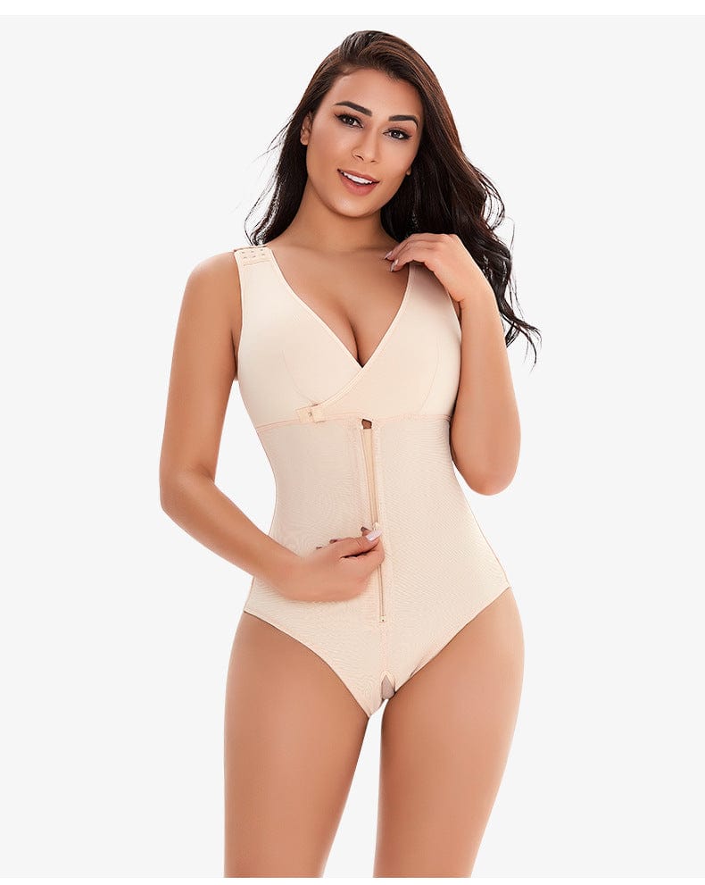 Zippered Tummy Control Bodysuit Shapewear with Adjustable Straps