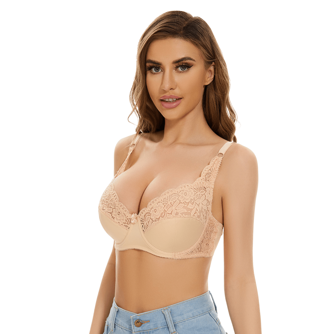 Low Back Underwire Plus Size Adjustable Strap Lace Push Up Bra