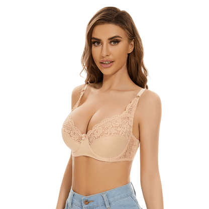 Low Back Underwire Plus Size Adjustable Strap Lace Push Up Bra
