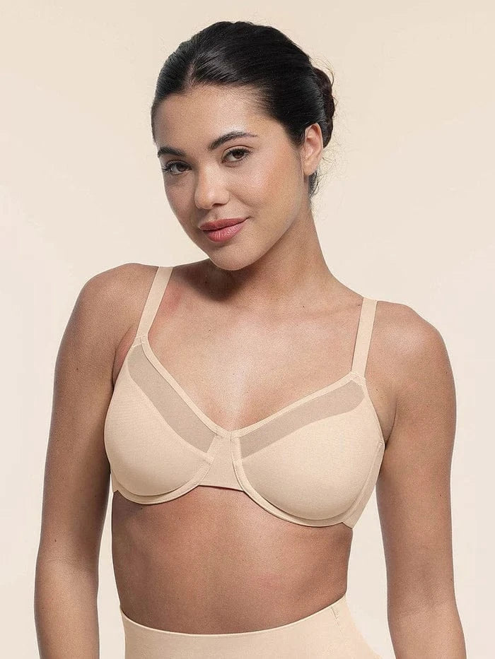 Comfortable Push Up Sheer Mesh Underwire Bra with Adjustable Straps