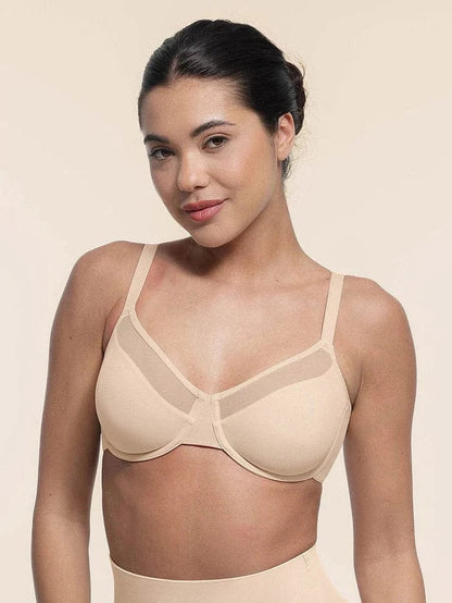 Comfortable Push Up Sheer Mesh Underwire Bra with Adjustable Straps