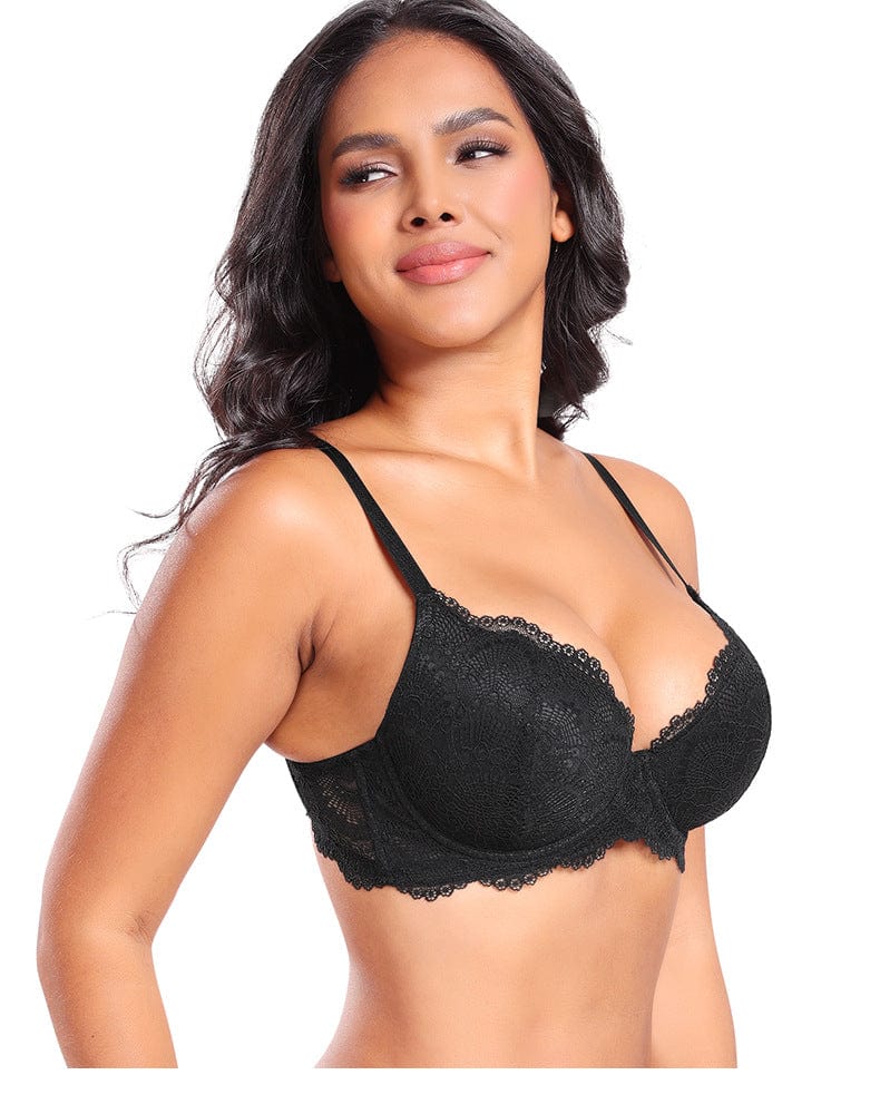 Plus Size Plunge Lace Push Up Bra with Adjustable Straps