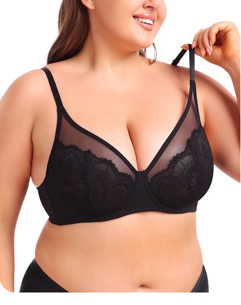 Women Plus Size Lace Bra with Underwired Chest Support