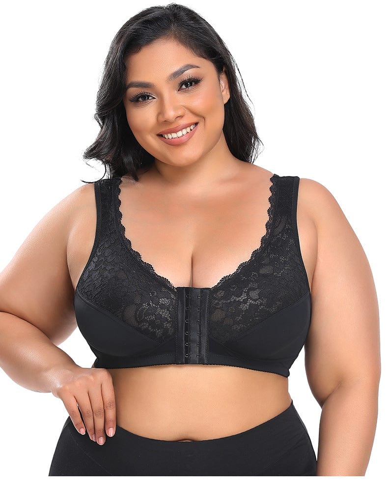 Comfortable Wireless Lace Front Fastening Plus Size Push Up Bra