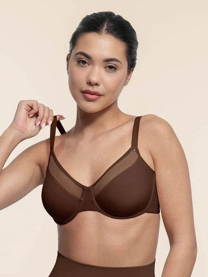Comfortable Push Up Sheer Mesh Underwire Bra with Adjustable Straps