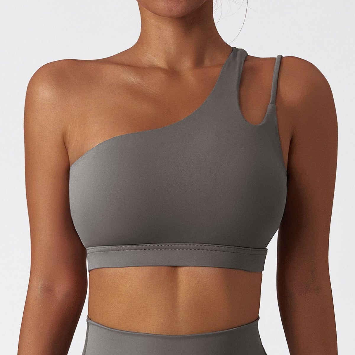 Women’s One-Shoulder Sports Bra Asymmetrical Workout Bra with Removable Pads & High Support